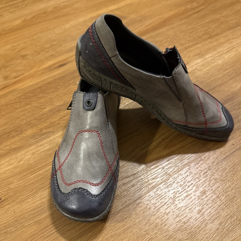 Remonte Womens Shoes EU 39 Gray Leather Red Stitch Side Zip Comfort Walking
